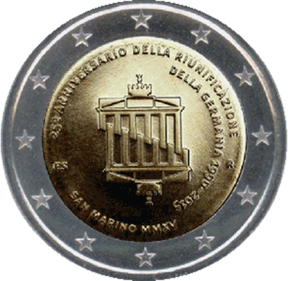 Άγιος Μαρίνος 2€ 25 Χρόνια Ενοποίηση Γερμανία 2015